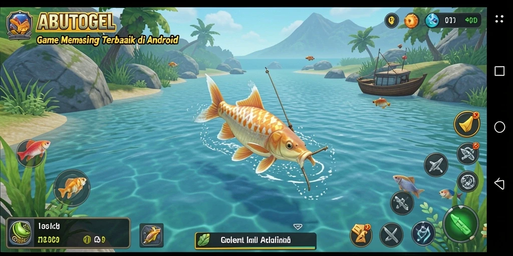 Tampilan gameplay ABUTOGEL yang menarik dan menantang dalam aktivitas memancing.