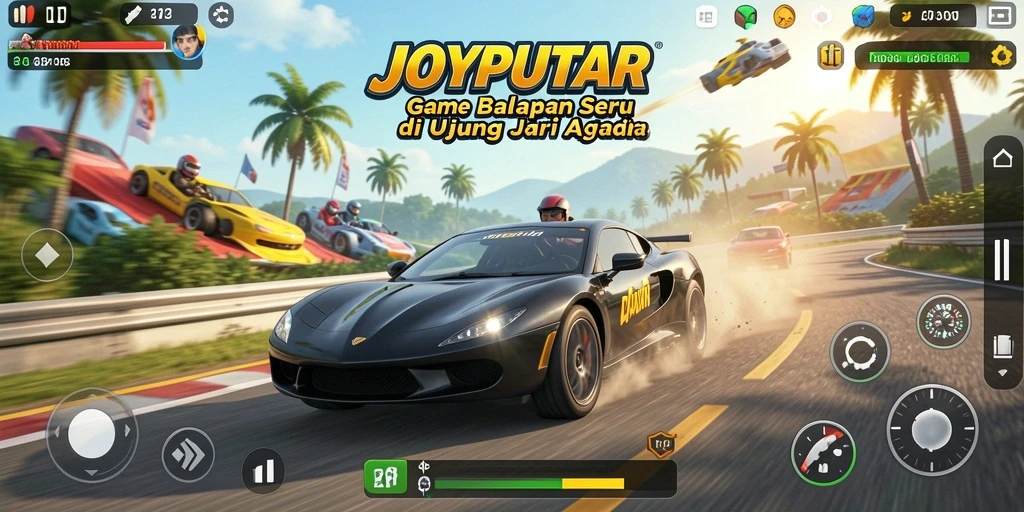 Gameplay seru di JOYPUTAR dengan aksi balapan mendebarkan.