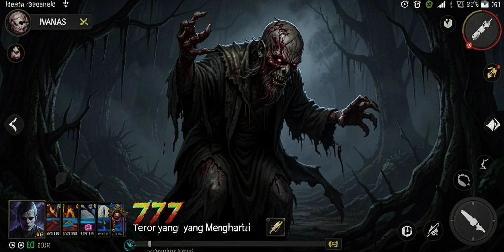 Screenshot gameplay menyeramkan dari NANAS777 yang menampilkan suasana Horror.