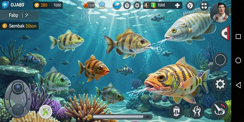 Screenshot gameplay OJA89 menampilkan aksi menembak ikan yang seru.