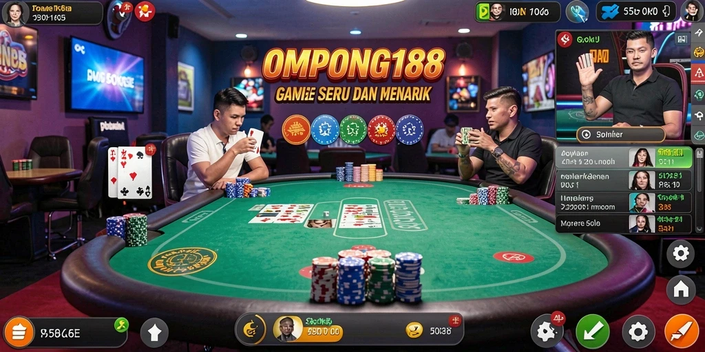 Screenshot gameplay OMPONG188 yang menampilkan keseruan bermain poker.