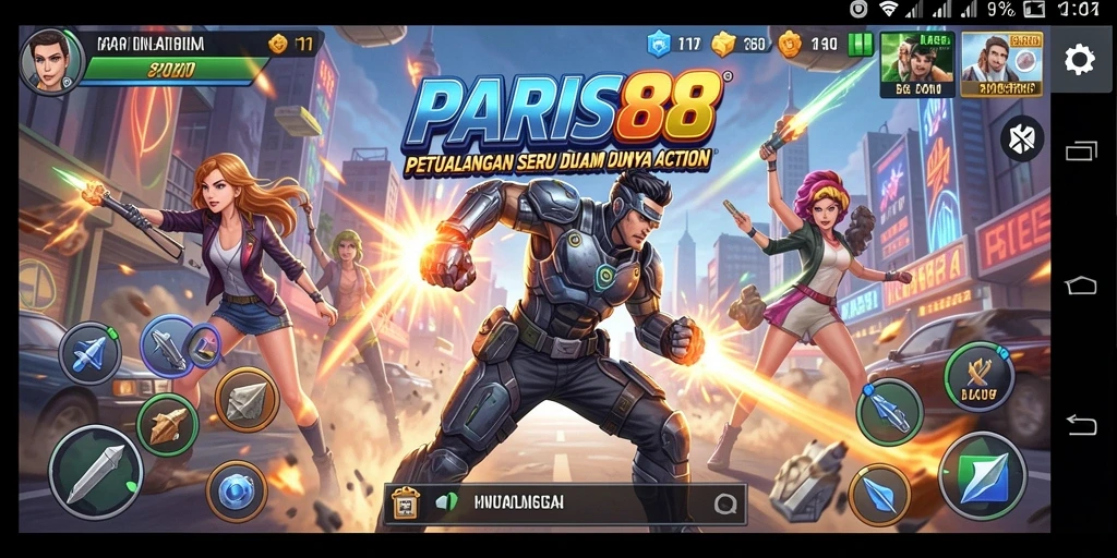 Tampilan gameplay action seru dari PARIS88 di arena melawan musuh.