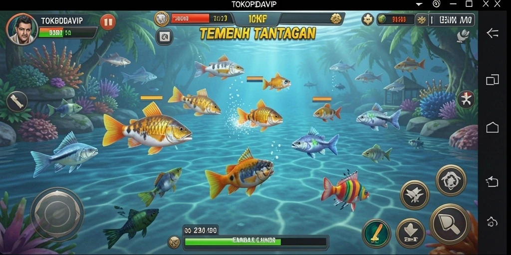 Screenshot utama TOKOPEDIAVIP menampilkan gameplay menembak ikan yang menarik.